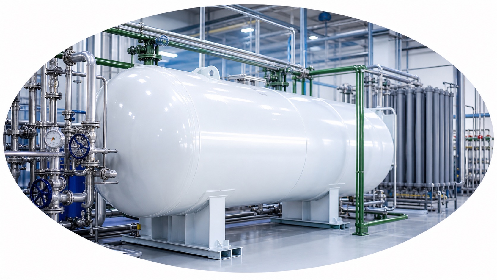Réservoir cryogénique industriel dans une usine propre